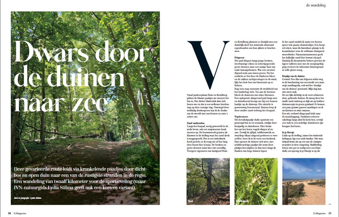 B magazine Dwars door de duinen naar de Zee